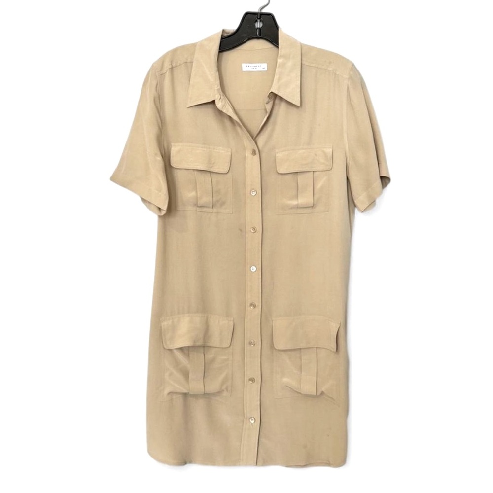 Sz S/P 100% Silk Equipment Femme Button Down Cargo Pocket Midi Dress